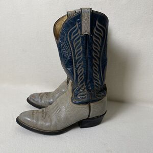Tony Lama Cowboy Boots Men 8 D Blue Gray Leather Vintage Rodeo Western USA